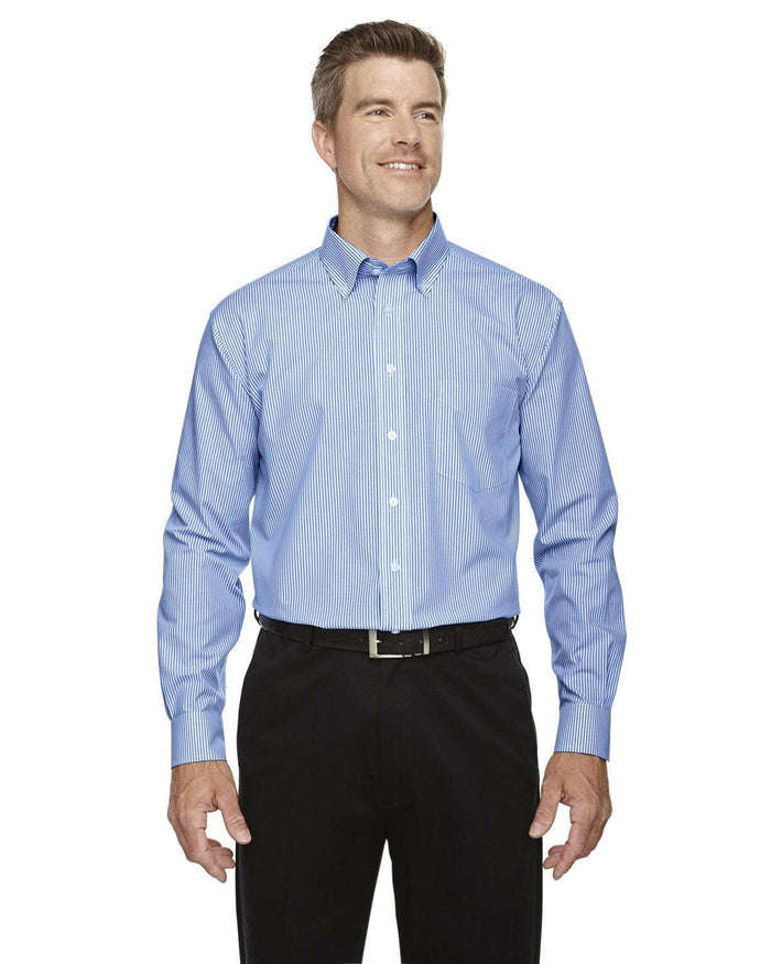 Devon & Jones Crown Woven Banker Stripe-Men's Dress Shirts-Devon&Jones-French Blue-S-Thread Logic