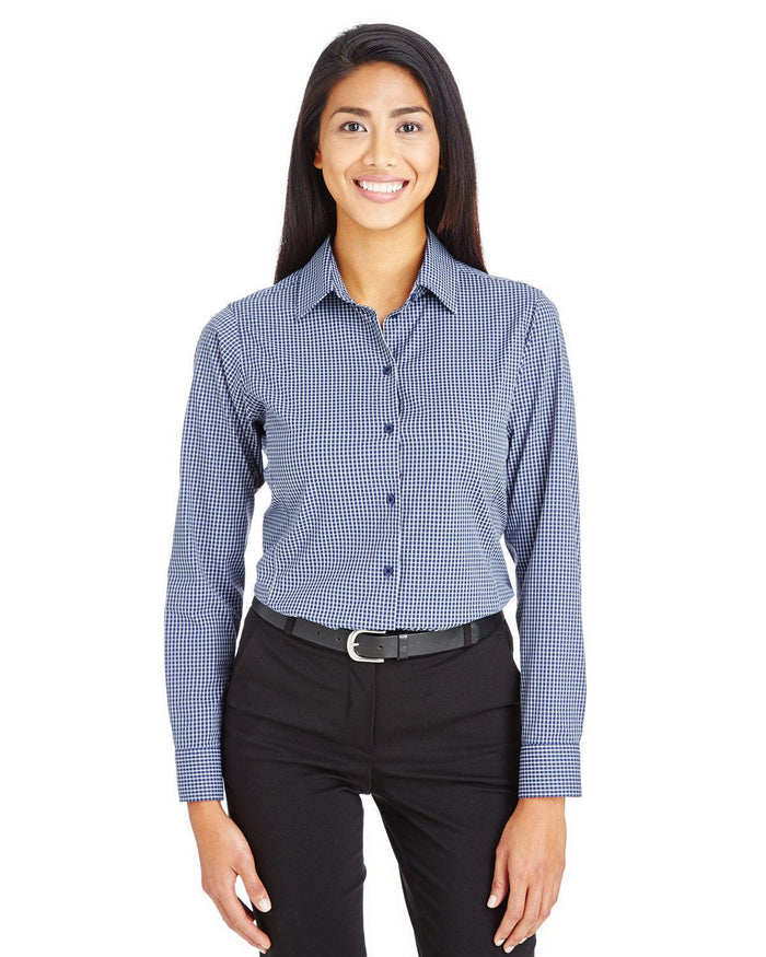 Devon & Jones Ladies CrownLux Performance Tonal Mini Check Shirt-Ladies Dress Shirts-Devon&Jones-Navy-S-Thread Logic