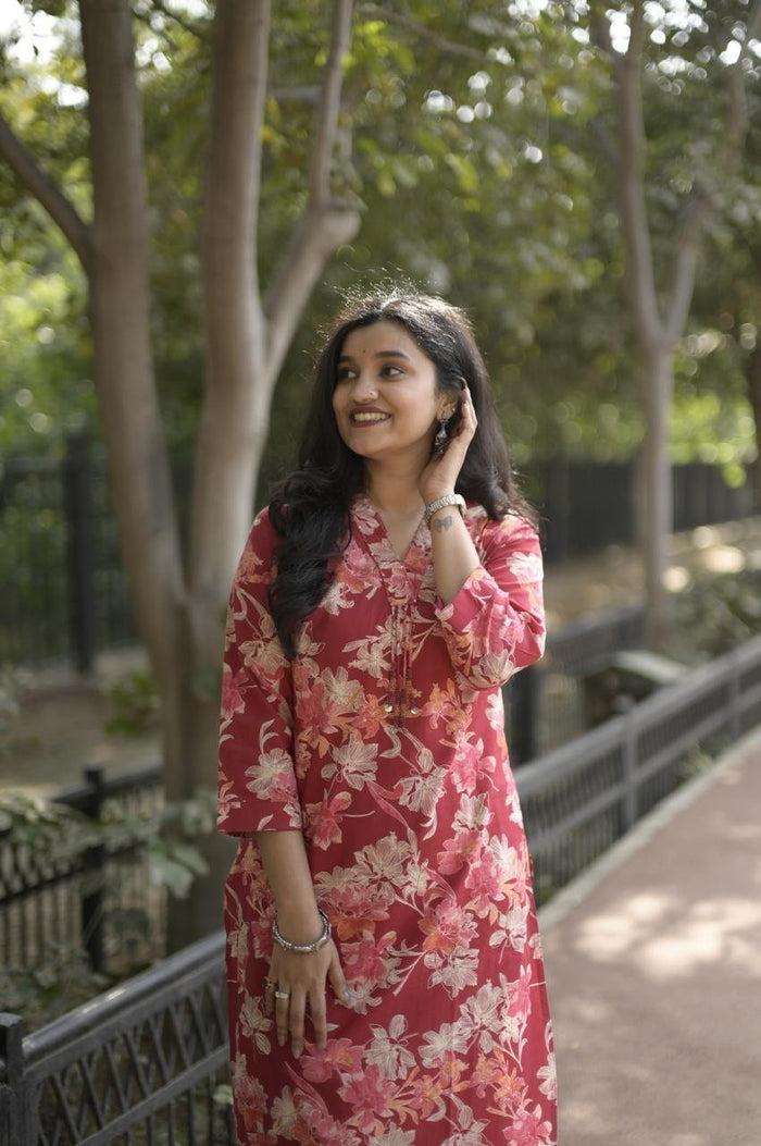 Disha Everyday Cotton Set- Red Florals