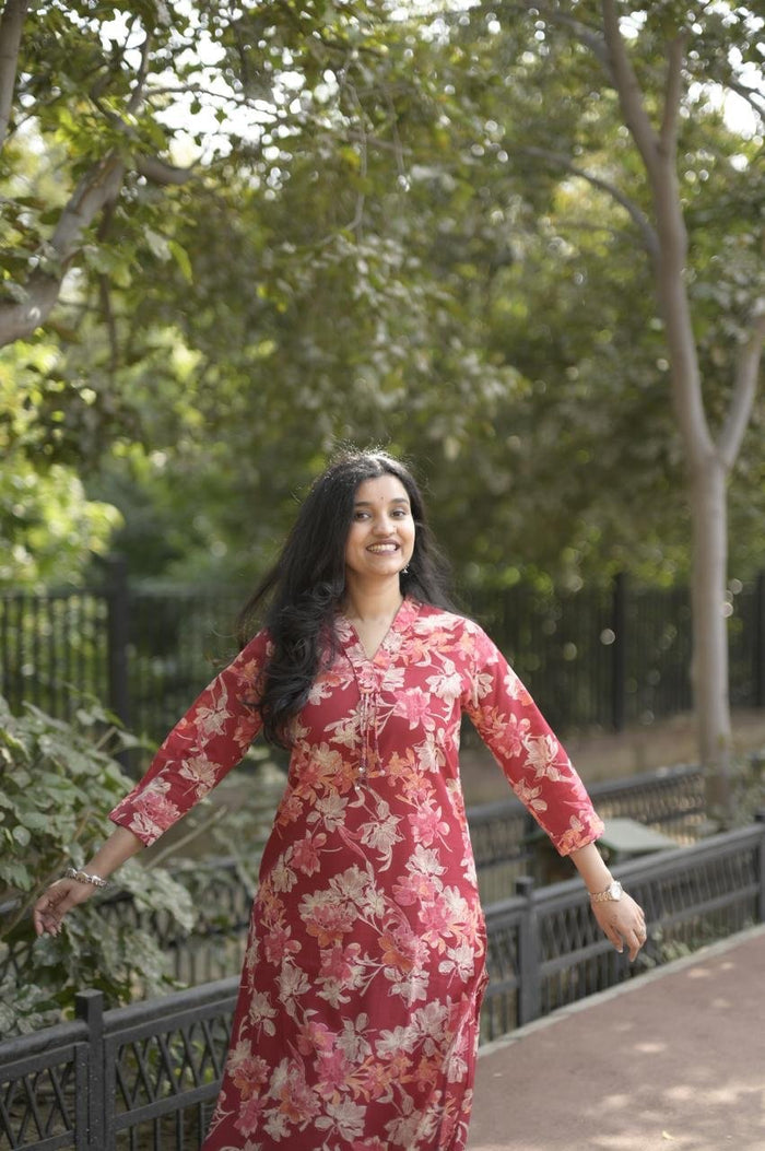 Disha Everyday Cotton Set- Red Florals