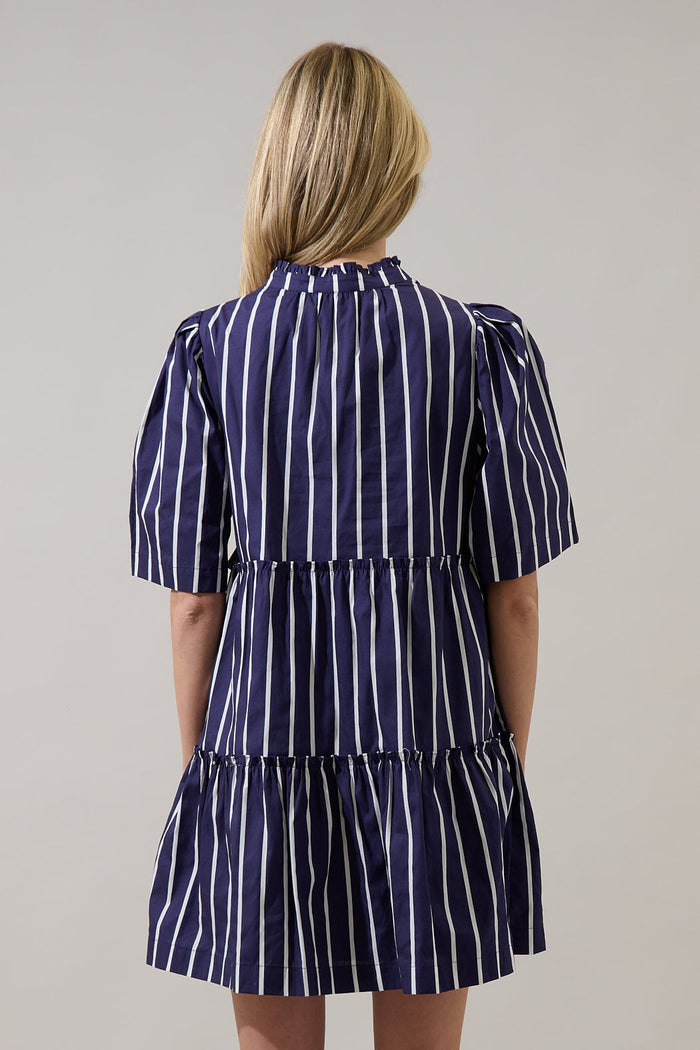 Dixie Split Neck Shift Dress Verta Stripe