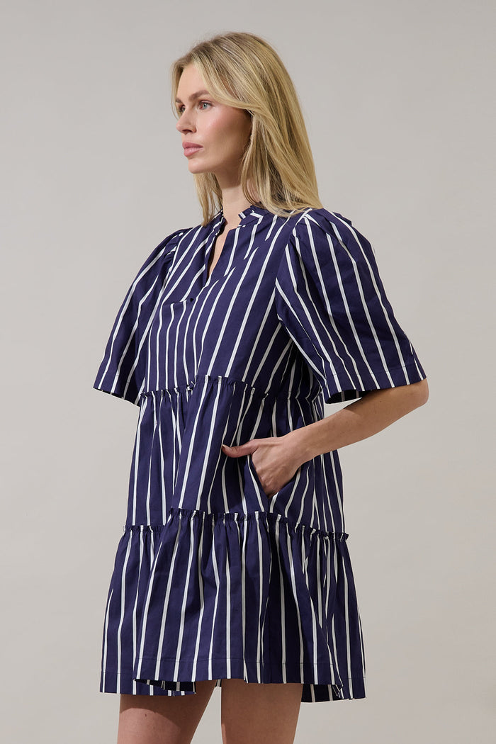 Dixie Split Neck Shift Dress Verta Stripe