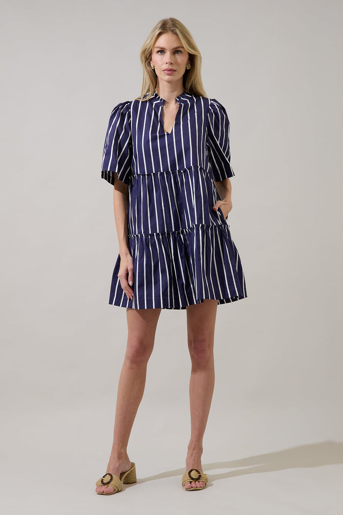 Dixie Split Neck Shift Dress Verta Stripe