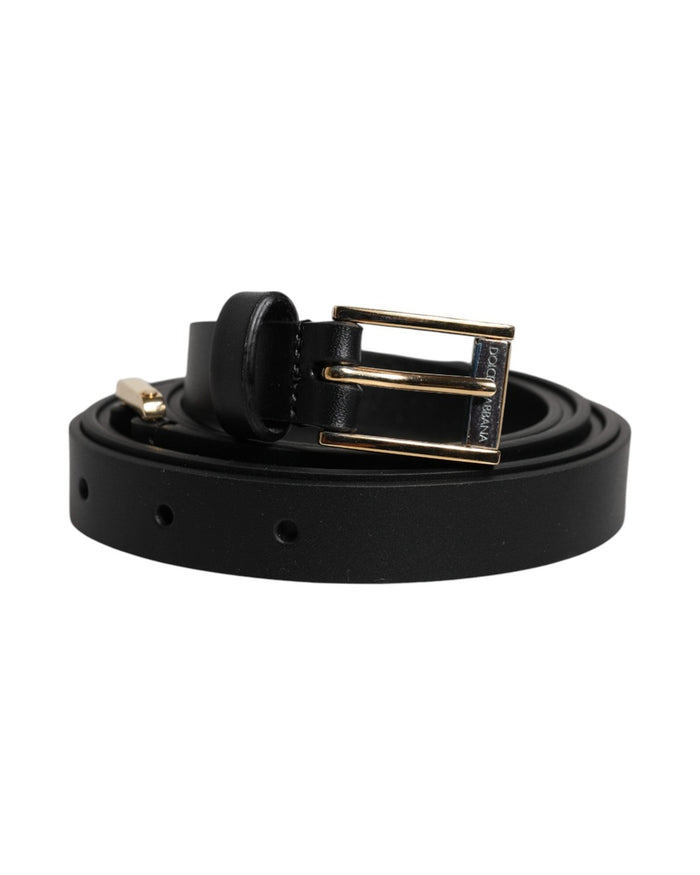 Dolce & Gabbana Black Calfskin Classic Metal Logo Buckle Belt