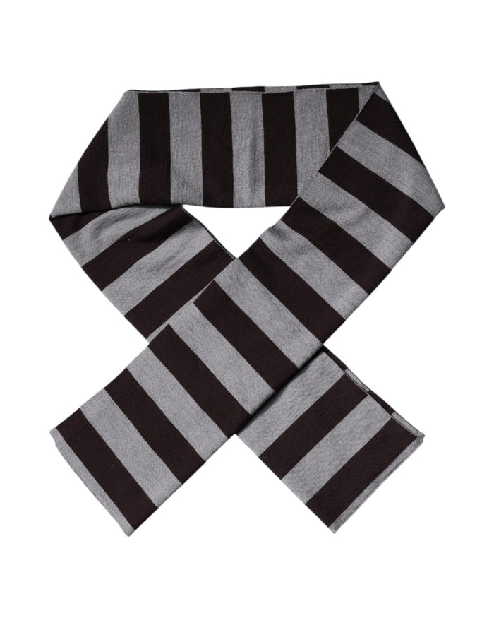 Dolce & Gabbana Black Gray Stripes Wool Neck Wrap Scarf
