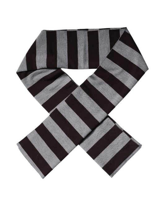 Dolce & Gabbana Black Gray Stripes Wool Neck Wrap Scarf