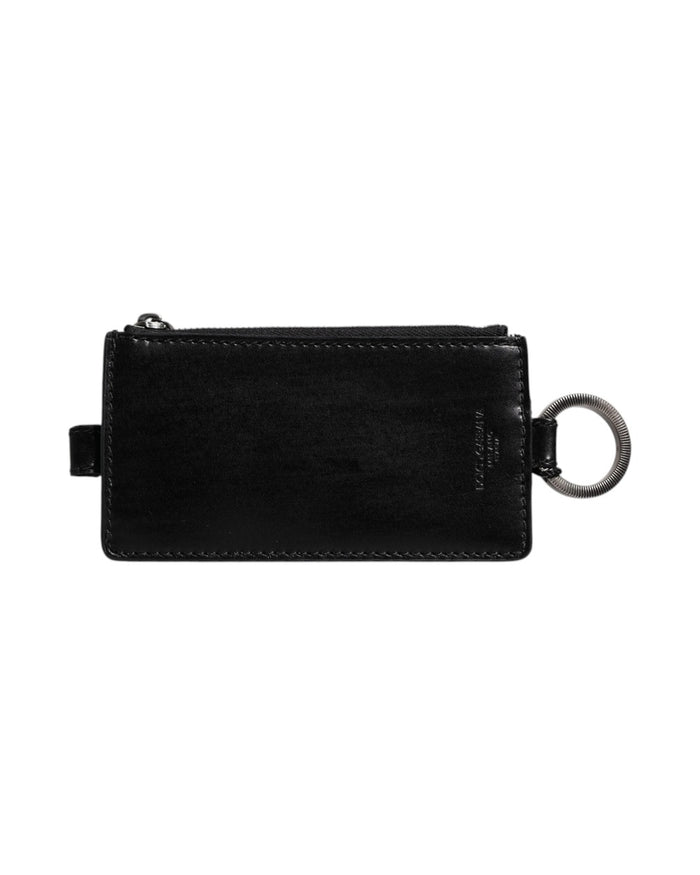 Dolce & Gabbana Black Horse Leather Lanyard Logo Card Holder Wallet