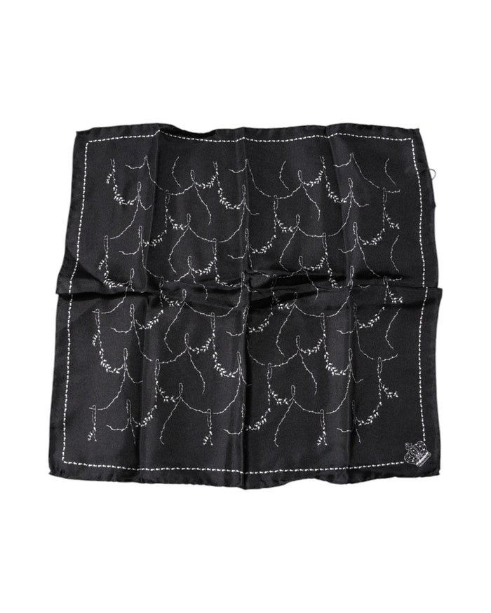 Dolce & Gabbana Black Patterned Silk Handkerchief Scarf