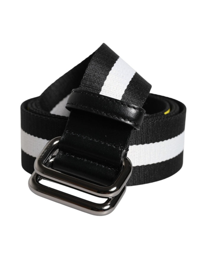Dolce & Gabbana Black Yellow Logo Striped Metal Buckle Belt