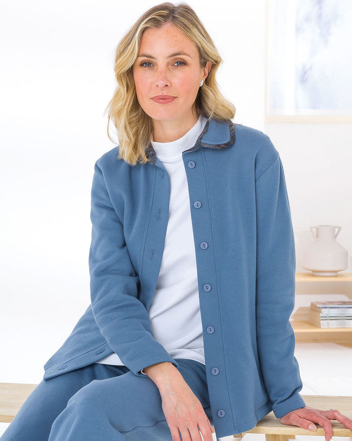 Dover Trimmed Fleece Ladies Leisure Cardigan - Blue - Image 1 - The Classic Boutique