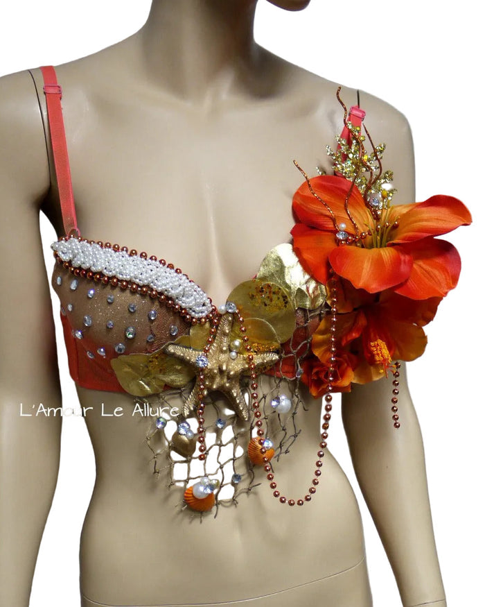 Dripping in Gold Orange Mermaid Shell Bra