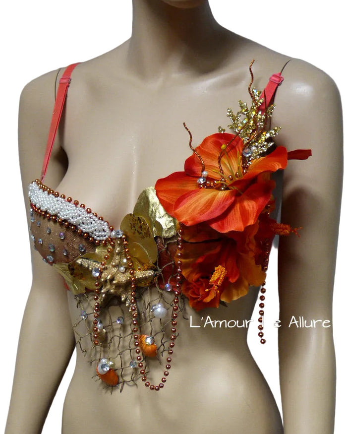 Dripping in Gold Orange Mermaid Shell Bra