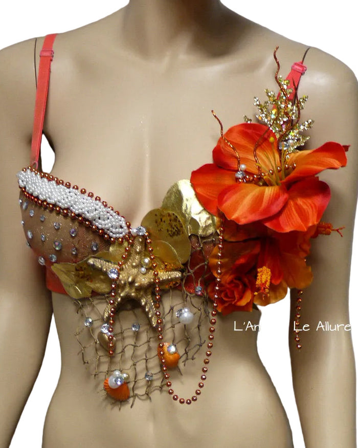Dripping in Gold Orange Mermaid Shell Bra