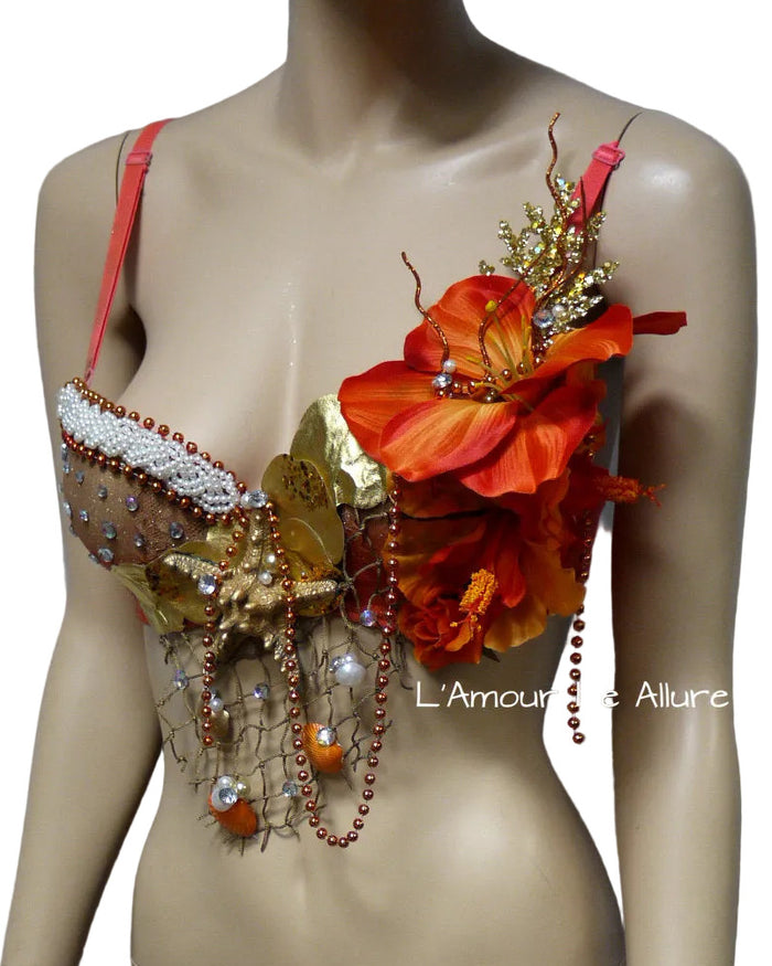 Dripping in Gold Orange Mermaid Shell Bra