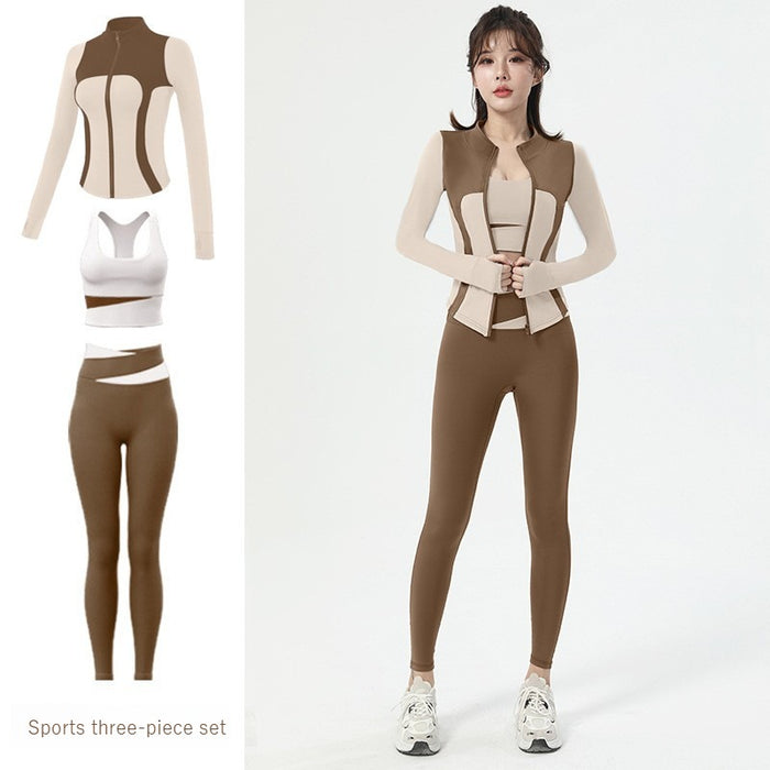 Cocoa [Jacket] + Ivory white [Bra] + Cocoa [Trousers] / S