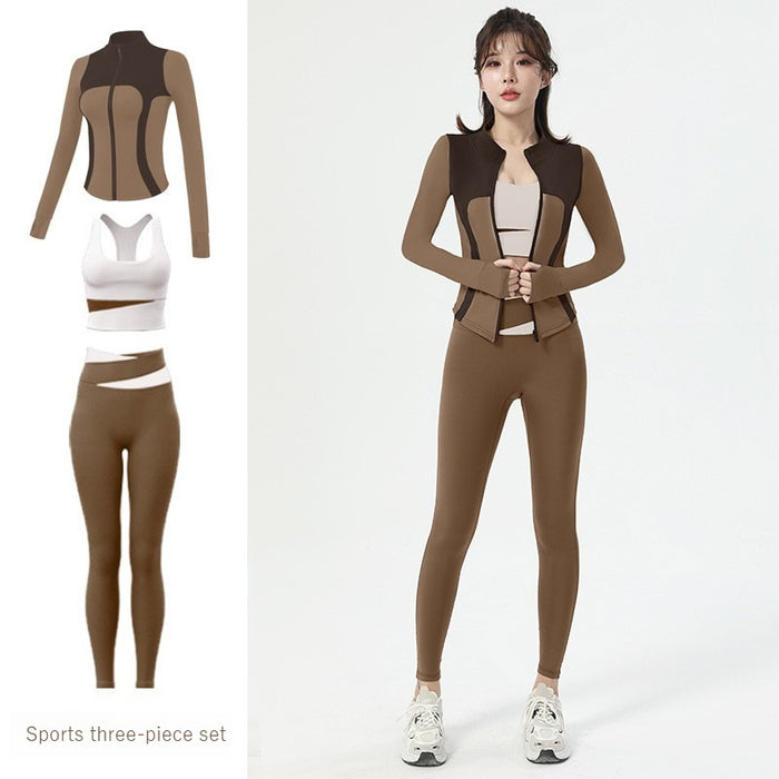 Coffee [Jacket] + Ivory white [bra] + Cocoa [trousers] / S