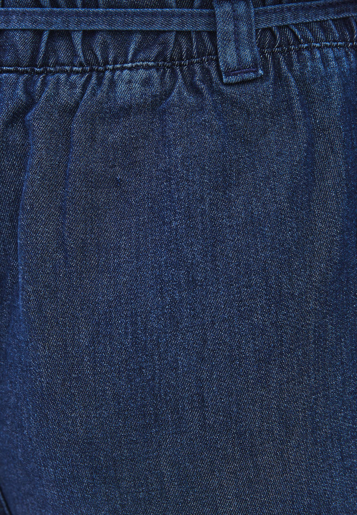 Elastic Waist Wide Leg Denim Pants - MID BLUE DENIM