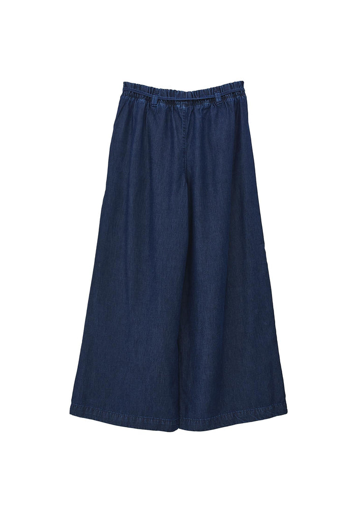 Elastic Waist Wide Leg Denim Pants - MID BLUE DENIM
