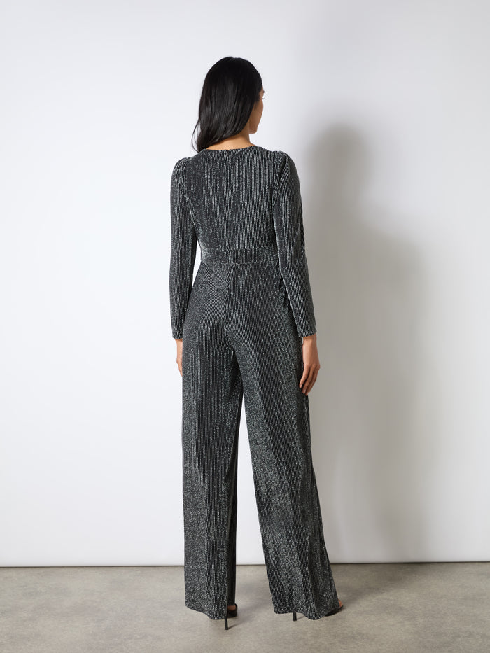 Eliza Silver Sparkle Jersey V-Neck Jumpsuit