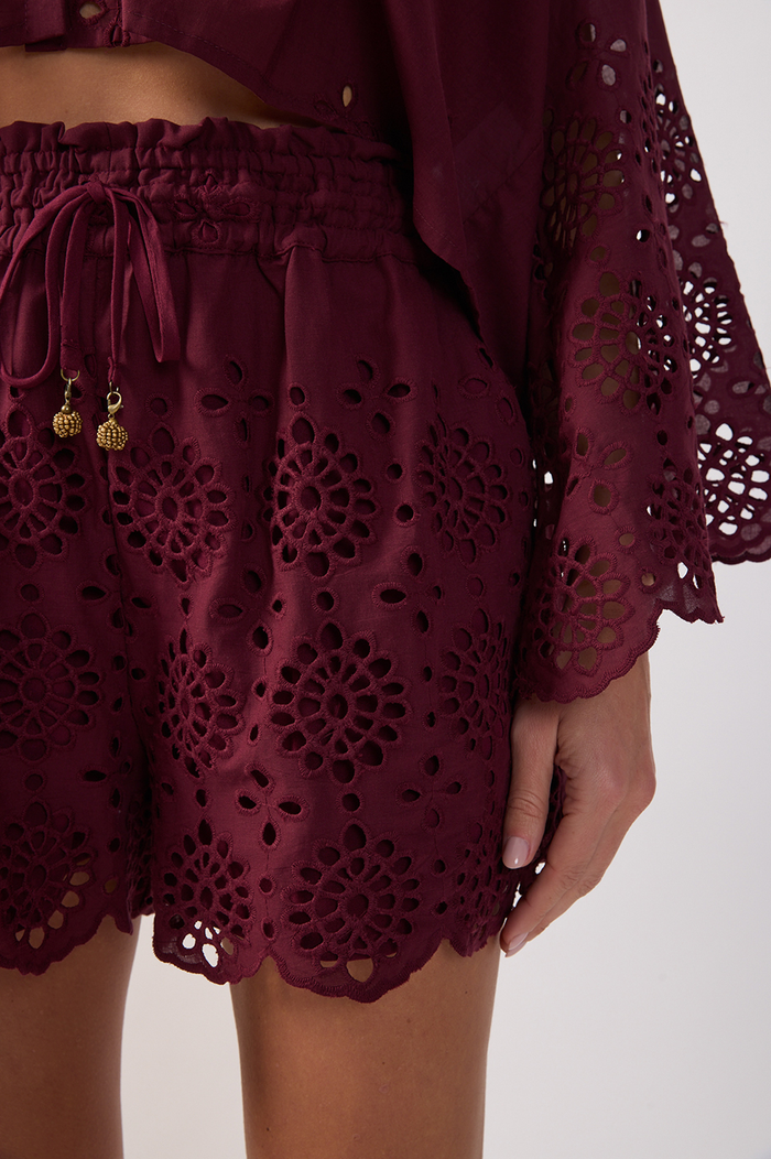 Embroidered Drawstring Wavy Hem Shorts_5