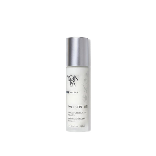 Bottle of Emulsion Pure Purifying Tonic | Yon-Ka Paris, a skincare product for purifying and revitalizing the skin, featuring a sleek silver cap and minimalist design.