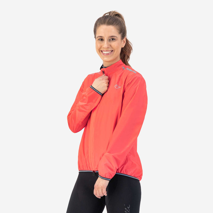 Rogelli Essential regenjack dames koraal gedragen voorkant.