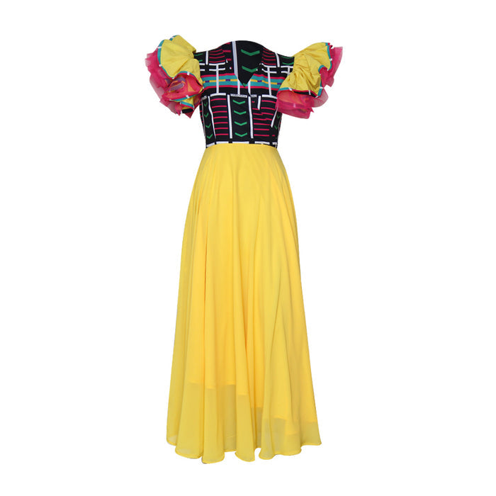 Fabrosanz: Venda Print Ruffle Maxi Dress