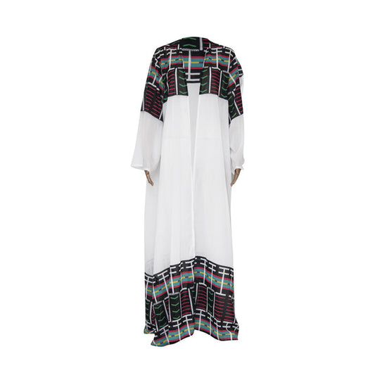 Fabrostyling: Venda Print Border White Kimono