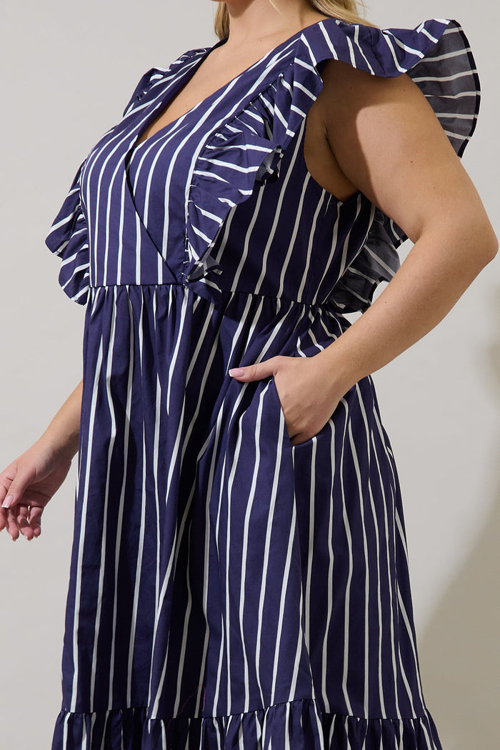 Fairness Poplin Surplice Midi Dress Verta Stripe Curve