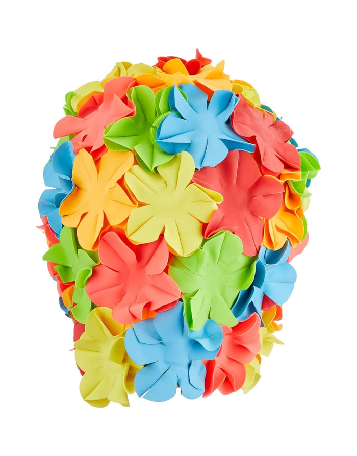 Colorful flower rubber swim cap with paper ball ornament