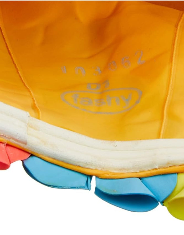 Yellow flower rubber swim cap with Intex inflatable float