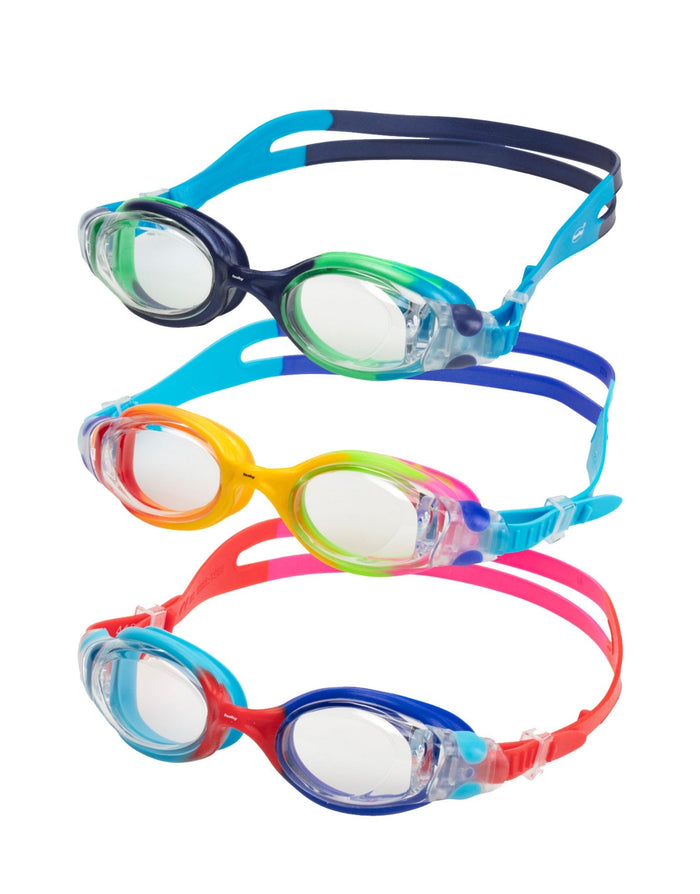 Fashy Junior Match Swim Goggles in blue and pink with clear silicone lenses and head strap