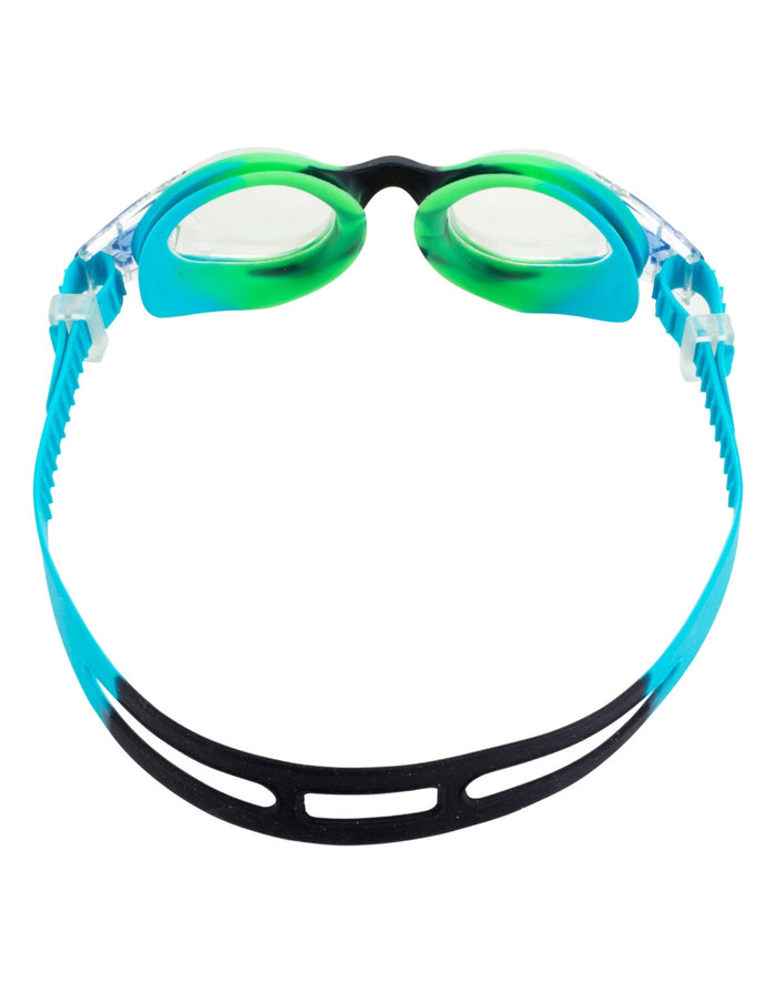 Fashy Junior Match Swim Goggles with blue/green lenses, silicone head strap
