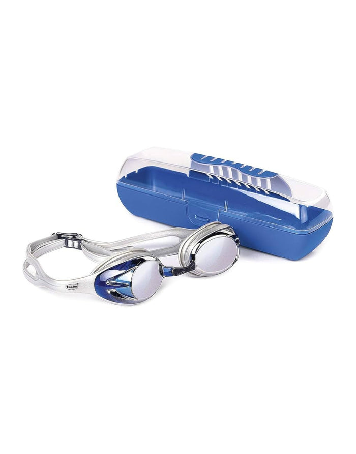 Fashy Power Mirrored swim goggles with silver blue frame and case