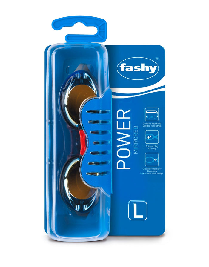 Fashy Power Mirrored swim goggles in blue and black with clear lenses