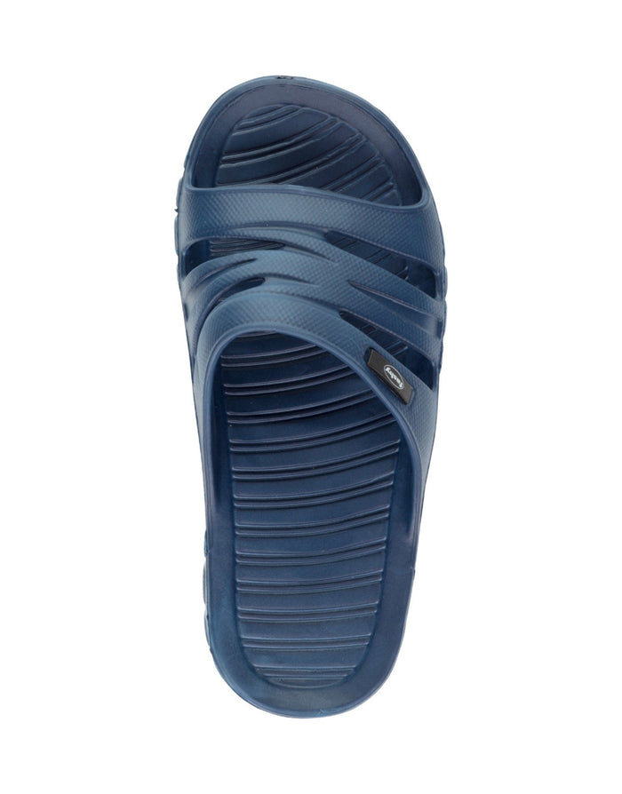 Navy Fashy Seafield pool slipper with textured strap and rubber sole