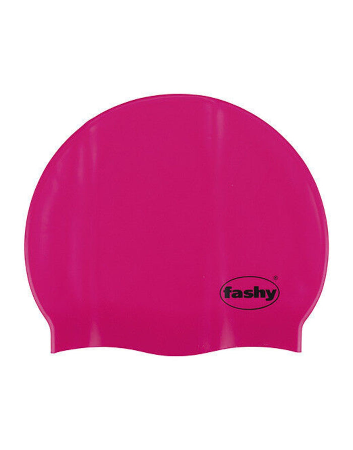 Fashy silicone adult swim cap in fashy pink with glossy finish to reduce water resistance