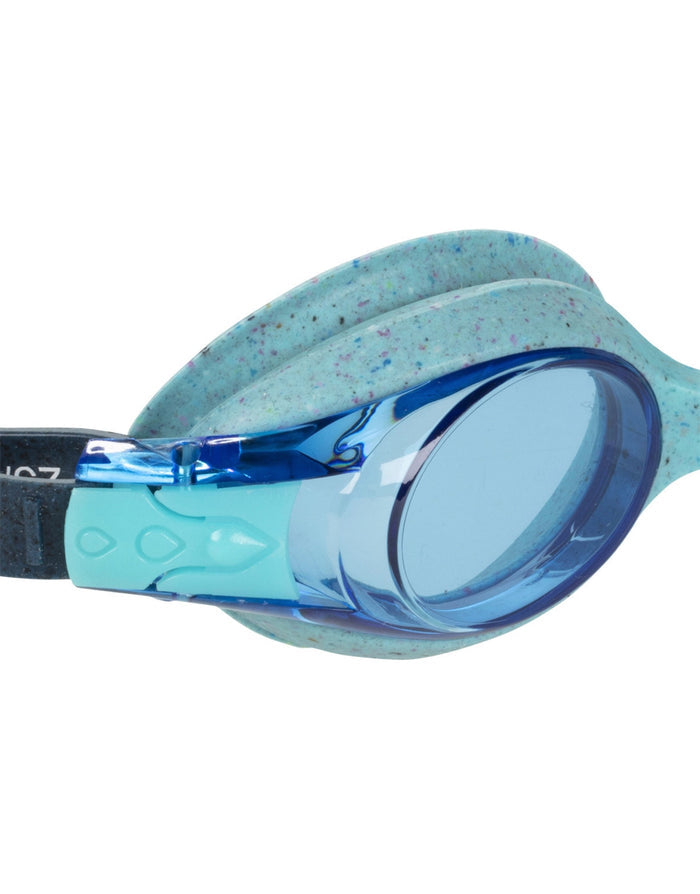 Fashy Spark I junior swim goggles with blue speckles, clear lenses, and adjustable head strap