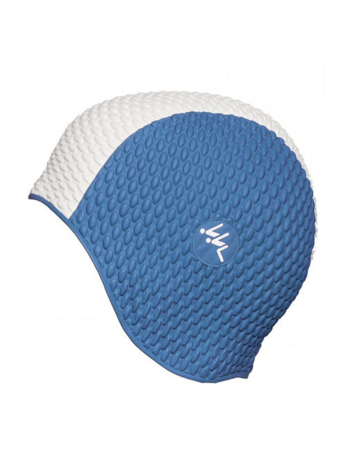 Fashy two tone bubble swim cap in blue and white texture with logo