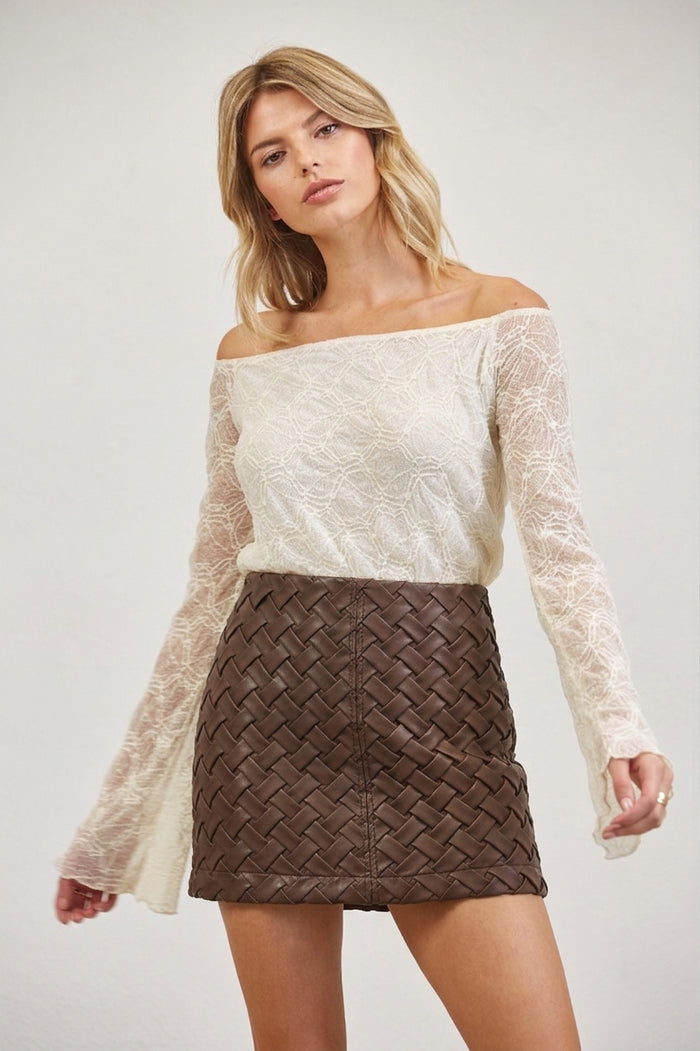 Faux Leather Woven Mini Skirt