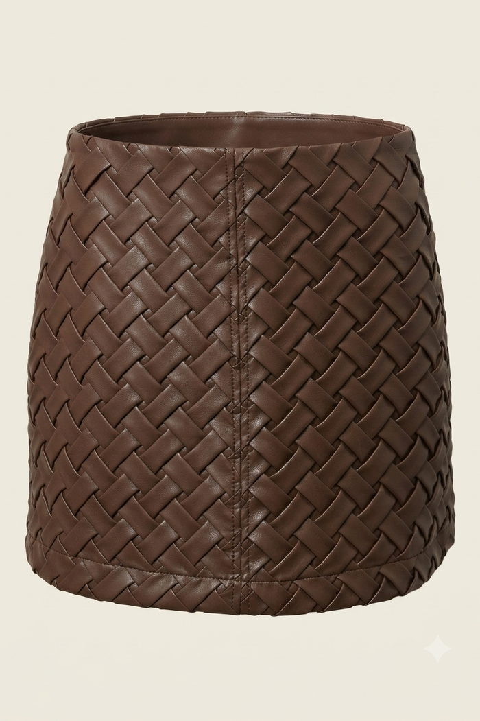 Faux Leather Woven Mini Skirt
