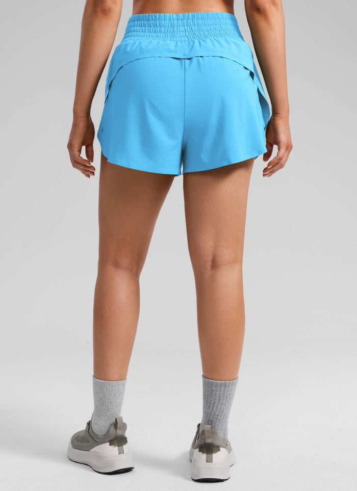 CRZ YOGA Women's Feathery-Fit Soft Running High Split Shorts 2.5" Kayak Blue