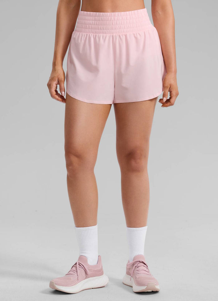 CRZ YOGA Women's Feathery-Fit Soft Running High Split Shorts 2.5" Strawberry Pink