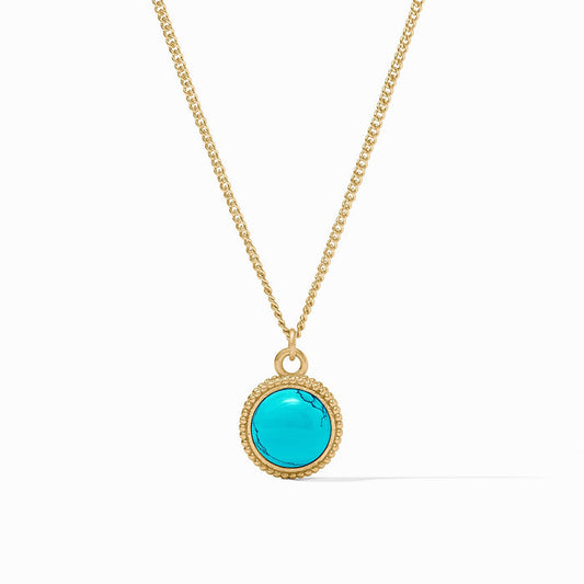 Fleur-de-Lis Solitaire Necklace Turquoise Blue Gold OS