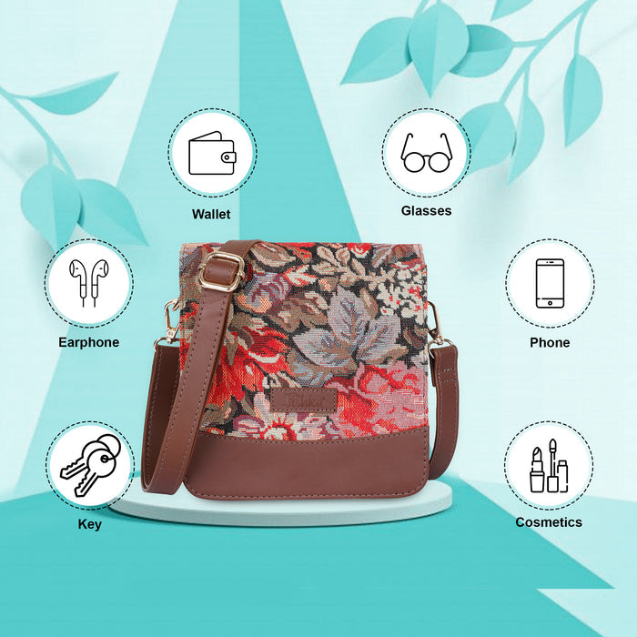 Women's Floral Tapestry Crossbody Sling Bag with Leather Trim - Canada & USA-feature image