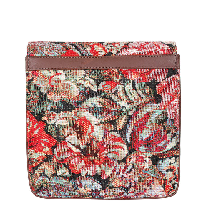 Women's Floral Tapestry Crossbody Sling Bag with Leather Trim - Canada & USA-back view