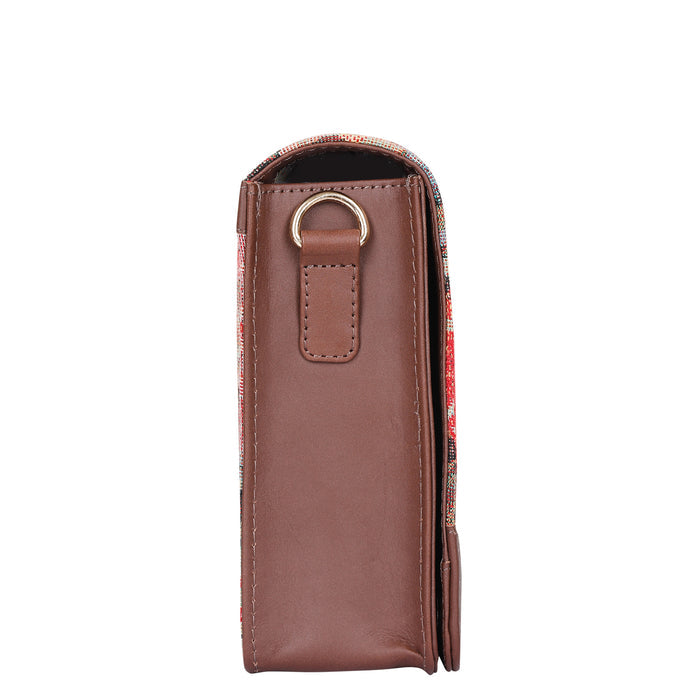 Women's Floral Tapestry Crossbody Sling Bag with Leather Trim - Canada & USA-side view