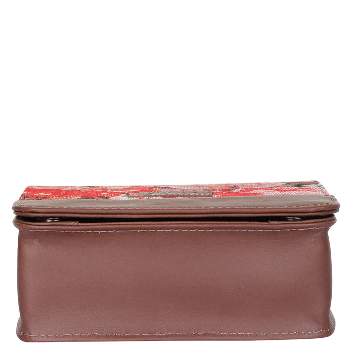 Women's Floral Tapestry Crossbody Sling Bag with Leather Trim - Canada & USA-bottom view