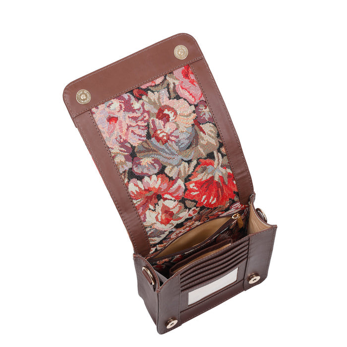 Women's Floral Tapestry Crossbody Sling Bag with Leather Trim - Canada & USA-inner view