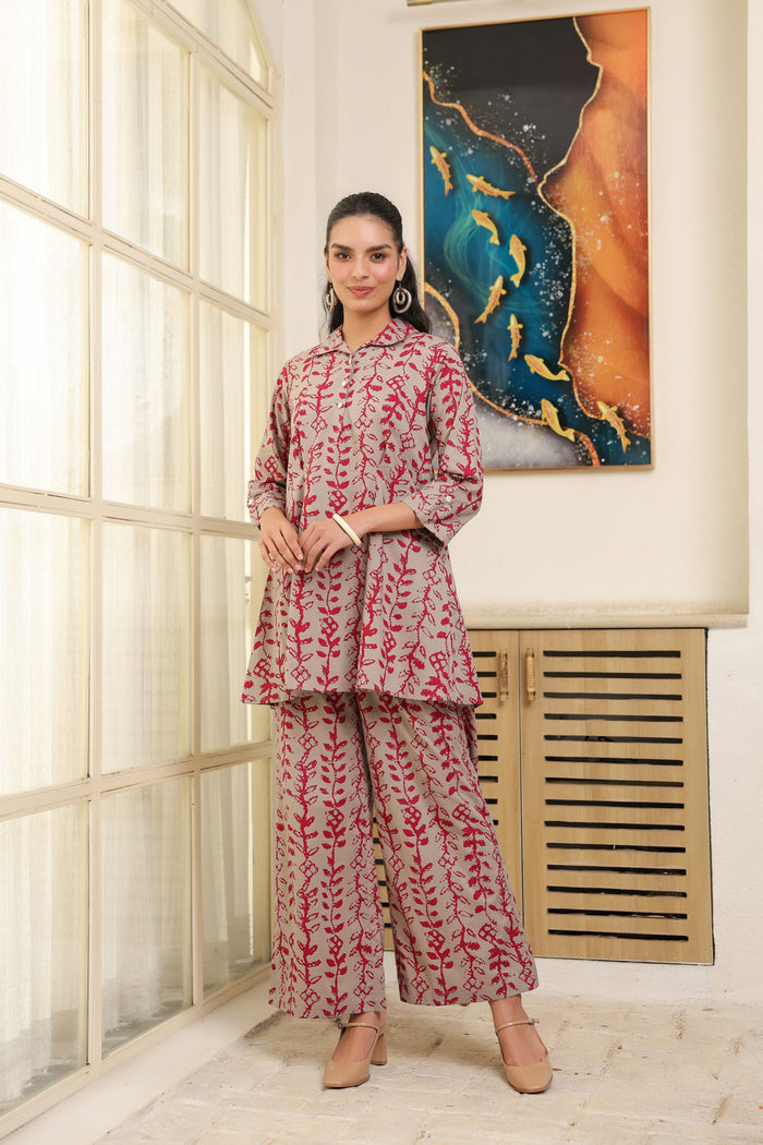 Flowing Leaves Printed Cotton Co-ord Set